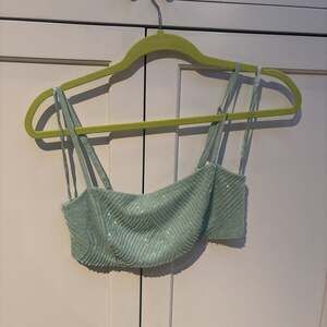 Sparkle Sequin Crop Top Sleeveless V-Neck Spaghetti Straps Tank Top